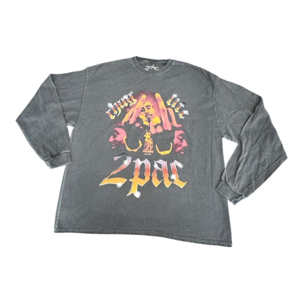 2Pac Thug Life Shirt Mens Big 1X Gray Long Sleeve Graphic Hip Hop Rap Tee